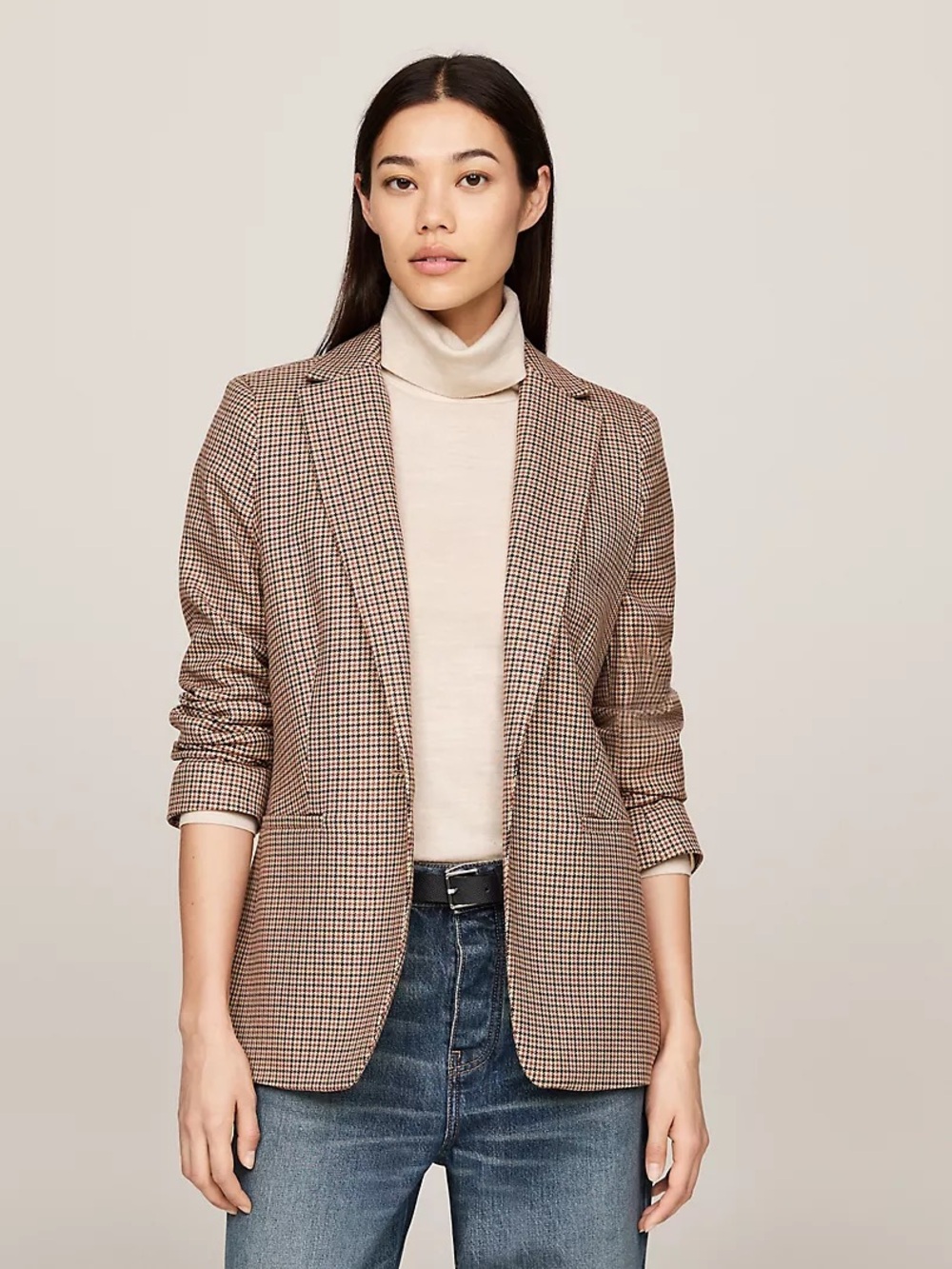 Tommy Hilfiger Brown Checkered Houndstooth Blazer
